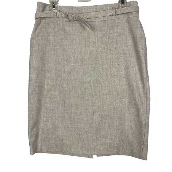 Ann Taylor, Sz 8P, Tan Pencil Skirt, Belted, Textured Woven, Lined, EUC, Petite - Picture 1 of 7